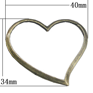 Pendant, Zinc Alloy Jewelry Findings, Hollow Heart 40x34mm, Sold by Bag