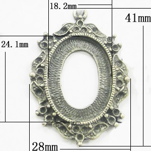 Zinc Alloy Pendant Settings, Outside diameter:28x41mm, Interior diameter:18.2x24.1mm, Sold by Bag