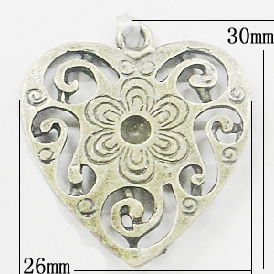 Pendant, Zinc Alloy Jewelry Findings, Heart 26x30mm, Sold by Bag