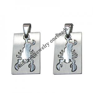 Stainless Steel Pendant, Twelve Zodiac, Capricorn, 17x38mm, Sold by bag