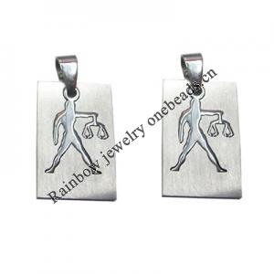 Stainless Steel Pendant, Twelve Zodiac, Libra, 18x33mm, Sold by bag