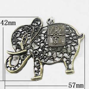 Pendant, Zinc Alloy Jewelry Findings, Elephant 57x42mm, Sold by Bag