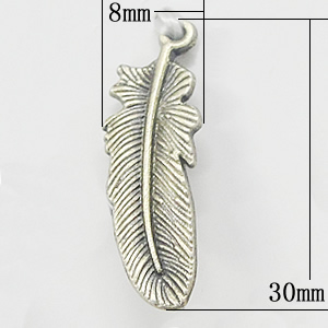 Pendant, Zinc Alloy Jewelry Findings, Leaf 8x30mm, Sold by Bag