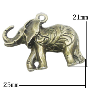Pendant, Zinc Alloy Jewelry Findings, Elephant 25x21mm, Sold by Bag
