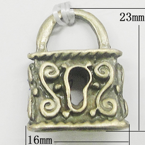 Pendant, Zinc Alloy Jewelry Findings, Lock 16x23mm, Sold by Bag