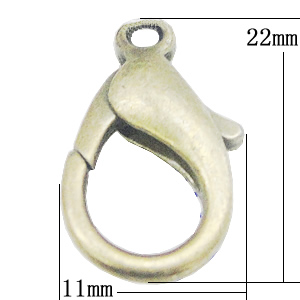 Zinc Alloy Lobster Claw Clasp, 11x22mm, Sold by Bag
