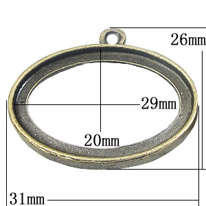 Zinc Alloy Pendant Settings, Outside diameter:31x26mm, Interior diameter:29x20mm, Sold by Bag