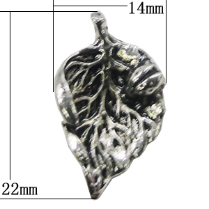 Pendant, Zinc Alloy Jewelry Findings, Leaf 14x22mm, Sold by Bag