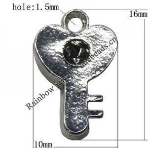 Pendant Setting Zinc Alloy Jewelry Findings Lead-free, Key 16x10mm Hole:1.5mm, Sold by Bag