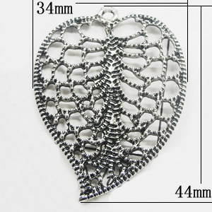Pendant, Zinc Alloy Jewelry Findings, Leaf 34x44mm, Sold by Bag