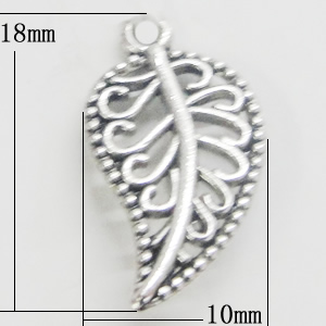 Pendant, Zinc Alloy Jewelry Findings, Leaf 10x18mm, Sold by Bag