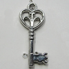 Pendant Zinc Alloy Jewelry Findings Lead-free, Key 24x9mm Hole:1.5mm, Sold by Bag