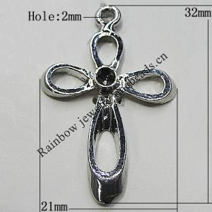 Pendant Setting Zinc Alloy Jewelry Findings Lead-free, Cross 32x21mm Hole:2mm, Sold by Bag