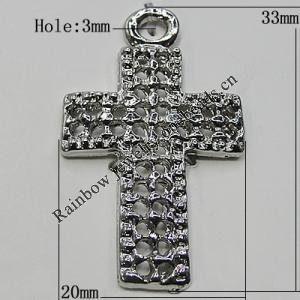 Pendant Zinc Alloy Jewelry Findings Lead-free, Cross 33x20mm Hole:2mm, Sold by Bag
