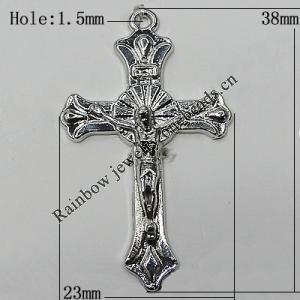 Pendant Zinc Alloy Jewelry Findings Lead-free, Cross 38x23mm Hole:1.5mm, Sold by Bag