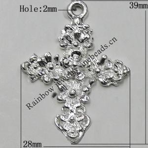 Pendant Zinc Alloy Jewelry Findings Lead-free, Cross 39x28mm Hole:2mm, Sold by Bag