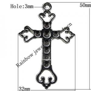 Pendant Setting Zinc Alloy Jewelry Findings Lead-free, Cross 50x32mm Hole:3mm, Sold by Bag