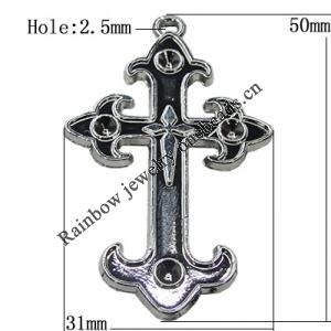 Pendant Setting Zinc Alloy Jewelry Findings Lead-free, Cross 50x31mm Hole:2.5mm, Sold by Bag