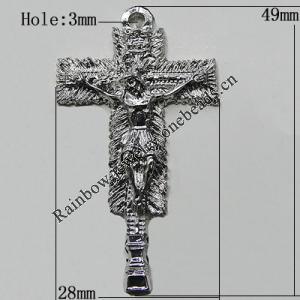 Pendant Zinc Alloy Jewelry Findings Lead-free, Cross 49x28mm Hole:3mm, Sold by Bag