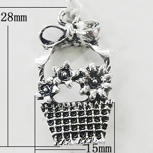 Pendant, Zinc Alloy Jewelry Findings, Basket 15x28mm, Sold by Bag