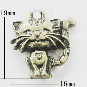 Pendant, Zinc Alloy Jewelry Findings, Cat 16x19mm, Sold by Bag