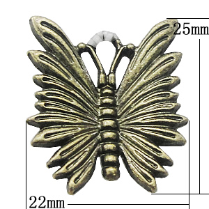 Pendant, Zinc Alloy Jewelry Findings, Butterfly 22x25mm, Sold by Bag