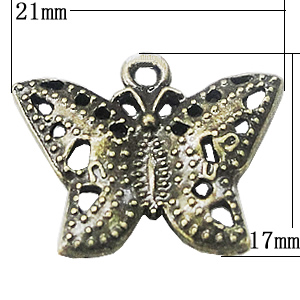 Pendant, Zinc Alloy Jewelry Findings, Butterfly 21x17mm, Sold by Bag
