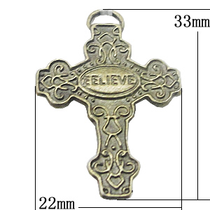 Pendant, Zinc Alloy Jewelry Findings, Cross 22x33mm, Sold by Bag