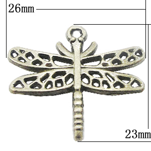 Pendant, Zinc Alloy Jewelry Findings, Dragonfly 26x23mm, Sold by Bag
