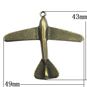 Pendant, Zinc Alloy Jewelry Findings, Plane 49x43mm, Sold by Bag