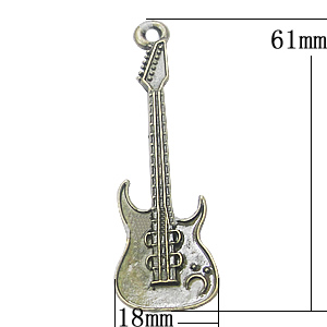 Pendant, Zinc Alloy Jewelry Findings, Guitar 18x61mm, Sold by Bag