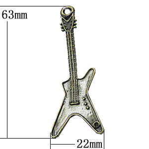 Pendant, Zinc Alloy Jewelry Findings, Guitar 22x63mm, Sold by Bag