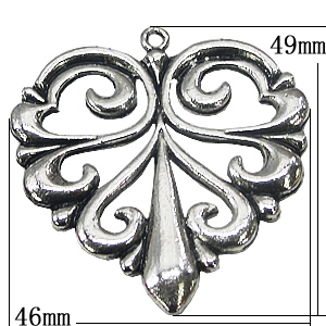 Pendant, Zinc Alloy Jewelry Findings, Heart 46x49mm, Sold by Bag