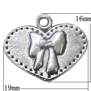 Pendant, Zinc Alloy Jewelry Findings, Heart 19x16mm, Sold by Bag