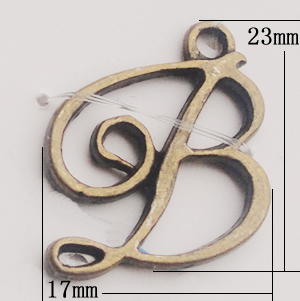 Pendant, Zinc Alloy Jewelry Findings, Letter 17x23mm, Sold by Bag