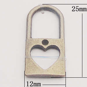 Pendant, Zinc Alloy Jewelry Findings, Lock 12x25mm, Sold by Bag