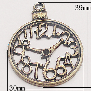 Pendant, Zinc Alloy Jewelry Findings, Clock 30x39mm, Sold by Bag