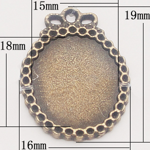 Zinc Alloy Pendant Settings, Outside diameter:19x16mm, Interior diameter:15x18mm, Sold by Bag