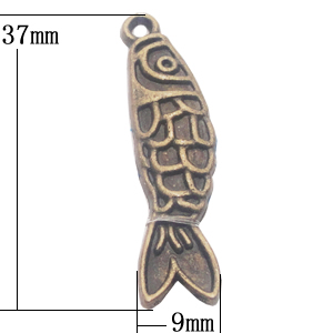 Pendant, Zinc Alloy Jewelry Findings, Fish 9x37mm, Sold by Bag