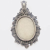 Zinc Alloy Pendant Settings, Outside diameter:38x64mm, Interior diameter:22x30mm, Sold by Bag