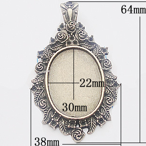 Zinc Alloy Pendant Settings, Outside diameter:38x64mm, Interior diameter:22x30mm, Sold by Bag