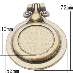 Zinc Alloy Pendant Settings, Outside diameter:52x72mm, Interior diameter:30mm, Sold by Bag