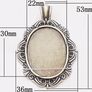 Zinc Alloy Pendant Settings, Outside diameter:36x53mm, Interior diameter:22x30mm, Sold by Bag