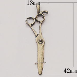 Pendant, Zinc Alloy Jewelry Findings, Scissors 13x42mm, Sold by Bag