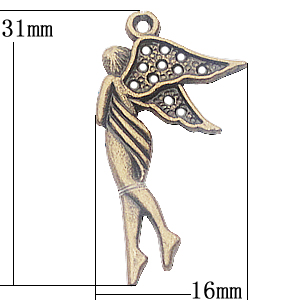 Pendant, Zinc Alloy Jewelry Findings, Angel 16x31mm, Sold by Bag