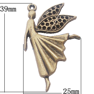 Pendant, Zinc Alloy Jewelry Findings, Angel 25x39mm, Sold by Bag