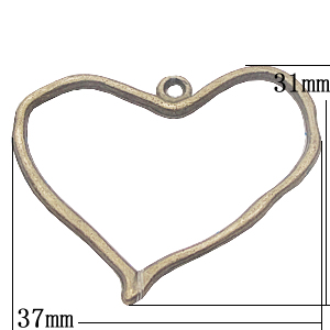 Pendant, Zinc Alloy Jewelry Findings, Heart 37x31mm, Sold by Bag