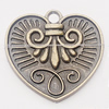 Pendant, Zinc Alloy Jewelry Findings, Heart 39x38mm, Sold by Bag