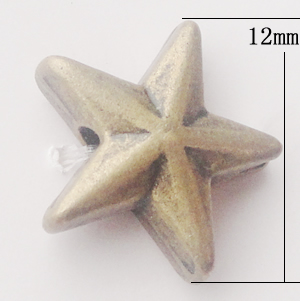 Beads, Zinc Alloy Jewelry Findings, Star 12mm Hole:2mm, Sold by Bag