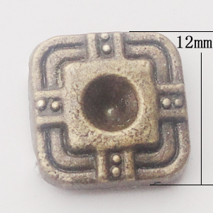 Beads, Zinc Alloy Jewelry Findings, Square 12x12mm Hole:1.5mm, Sold by Bag